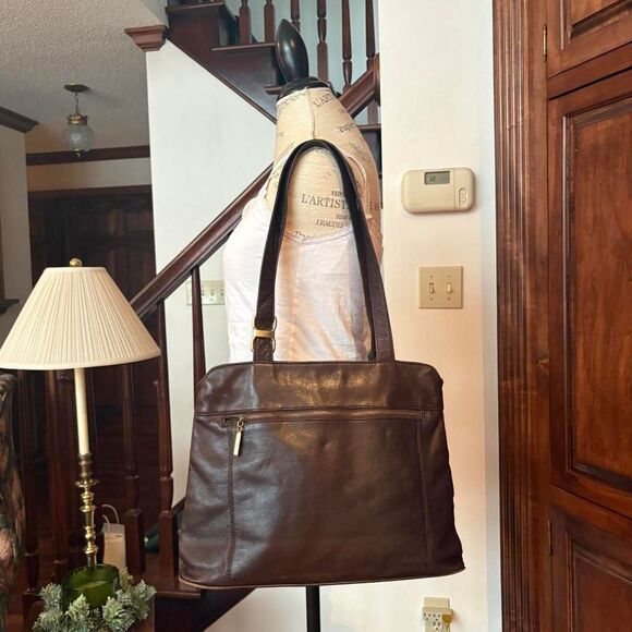 Liz Claiborne Vintage Leather Brown Bag Shoulder Purse Tote - Picture 2 of 7